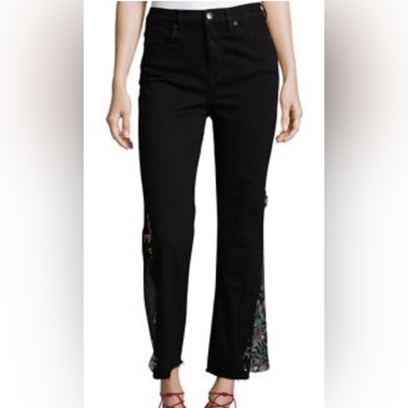 We The Free People JEANS NIGHT SHADE BLACK FLORAL EMBROIDERED Flare WESTERN 26 - Picture 2 of 6